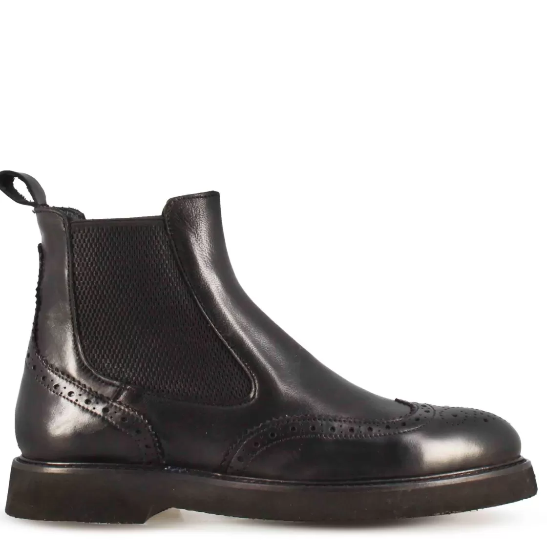 Best Sale Leonardo Shoes Stivaletto Chelsea Brogue Da Donna In Vera Pelle Colore Nero