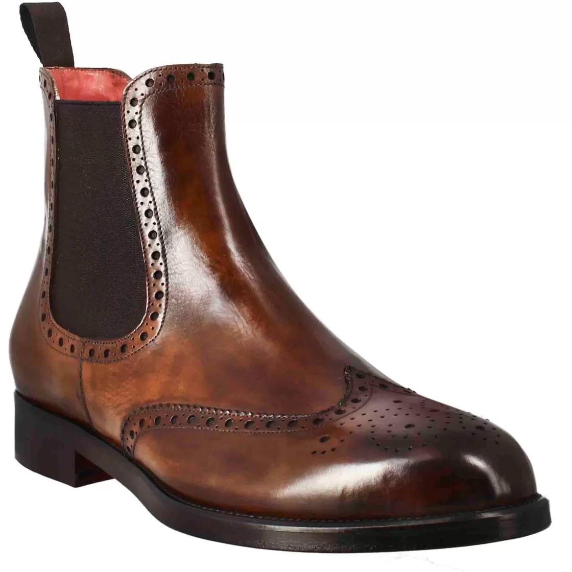 Store Leonardo Shoes Stivaletto Chelsea Con Dettagli Brogue Uomo In Pelle Colore Con Elastico Marrone