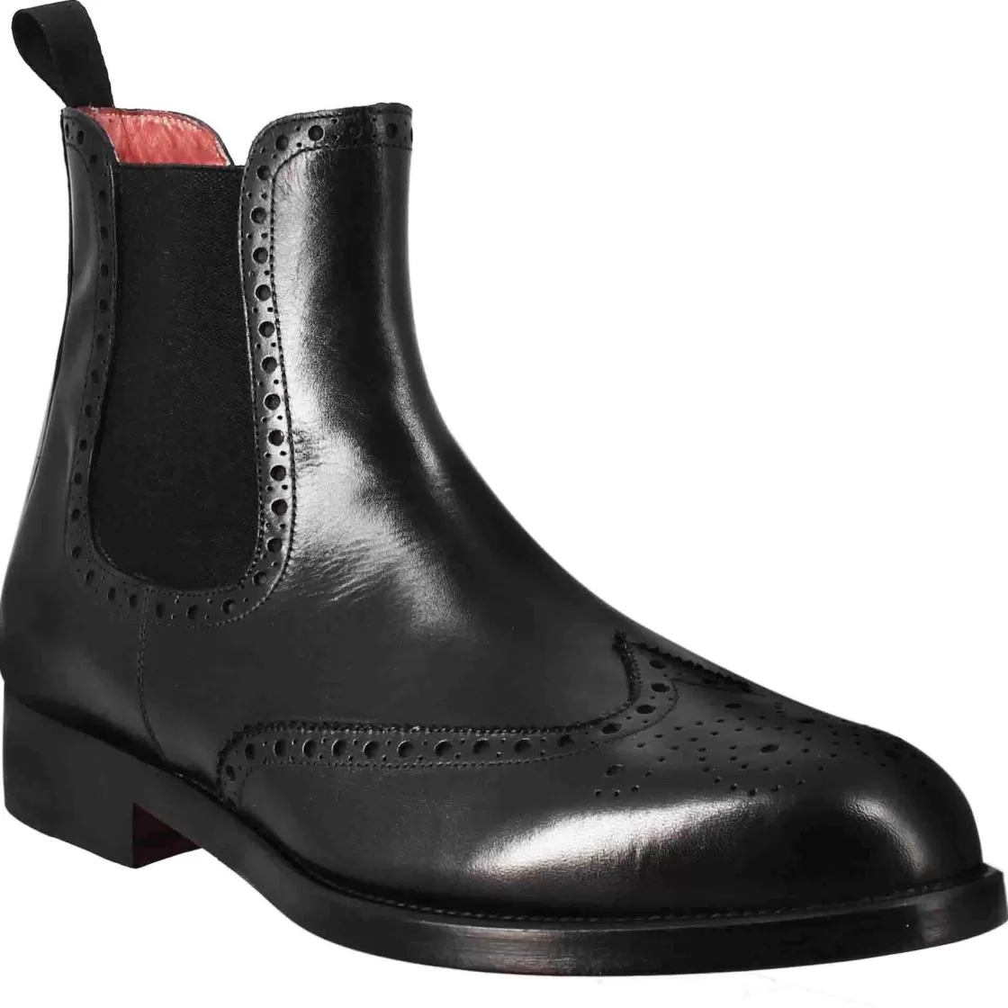 Fashion Leonardo Shoes Stivaletto Chelsea Con Dettagli Brogue Uomo In Pelle Colore Con Elastico Nero
