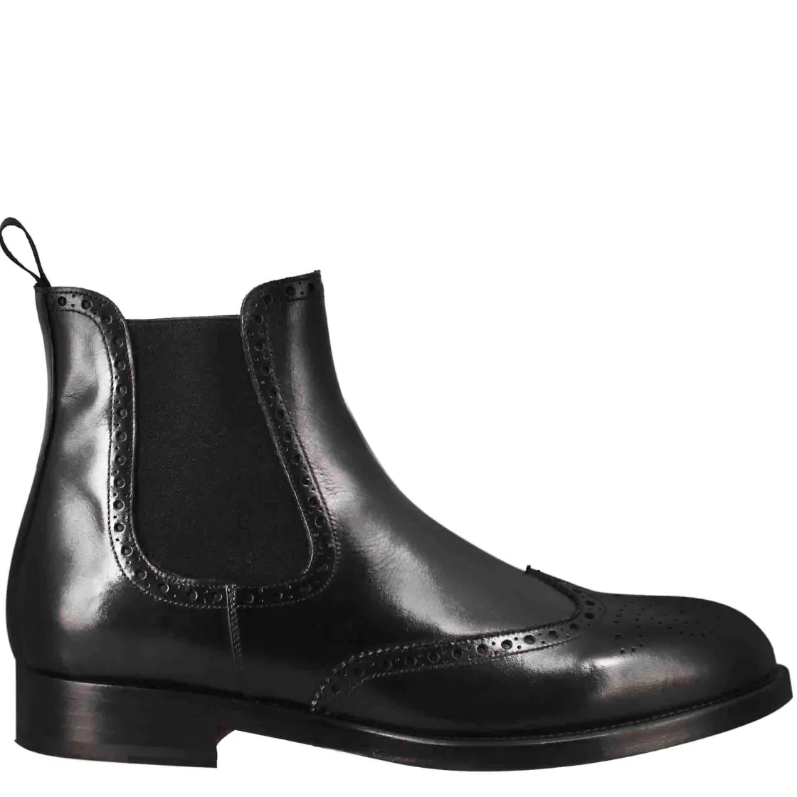 Fashion Leonardo Shoes Stivaletto Chelsea Con Dettagli Brogue Uomo In Pelle Colore Con Elastico Nero