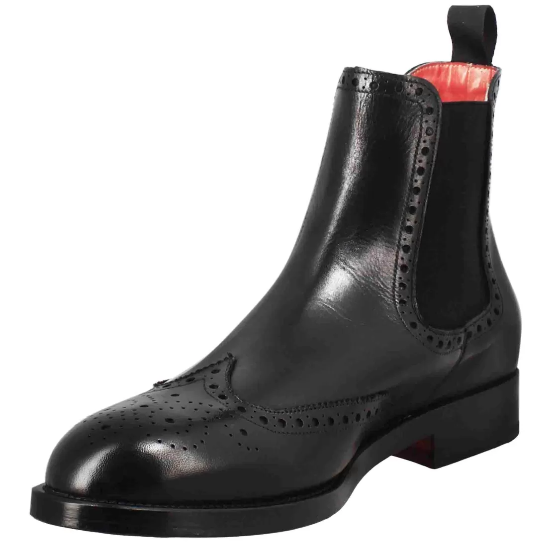 Fashion Leonardo Shoes Stivaletto Chelsea Con Dettagli Brogue Uomo In Pelle Colore Con Elastico Nero