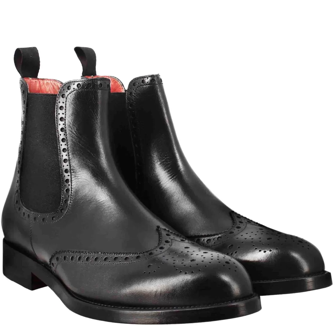 Fashion Leonardo Shoes Stivaletto Chelsea Con Dettagli Brogue Uomo In Pelle Colore Con Elastico Nero