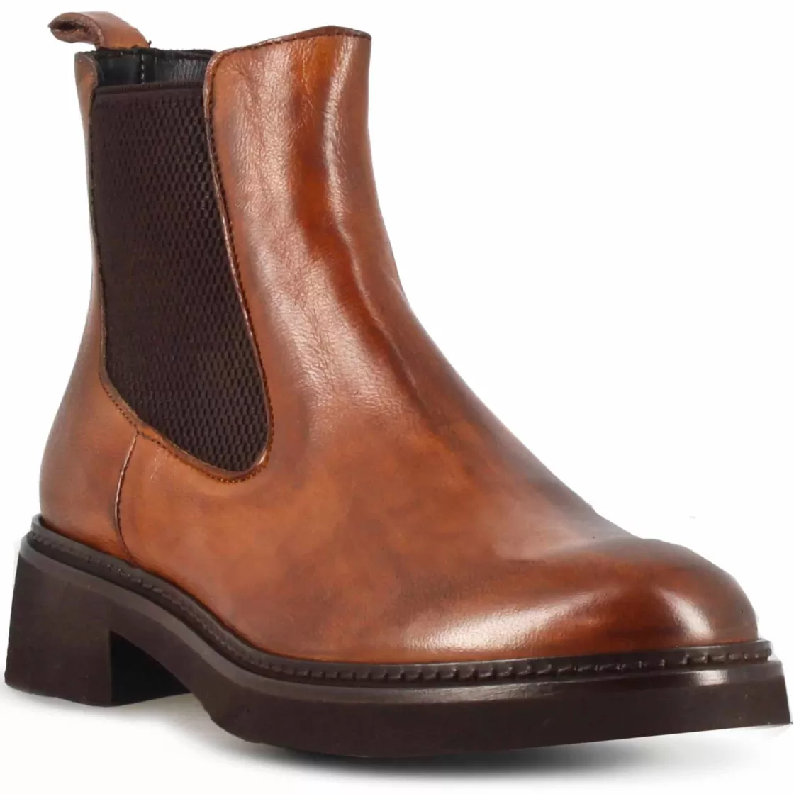 Shop Leonardo Shoes Stivaletto Chelsea Da Donna In Vera Pelle Colore Con Elastico Marrone