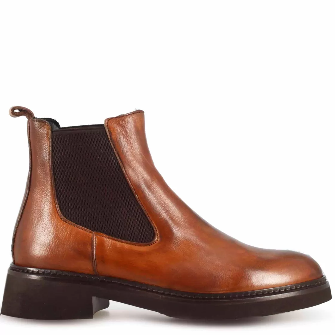 Shop Leonardo Shoes Stivaletto Chelsea Da Donna In Vera Pelle Colore Con Elastico Marrone