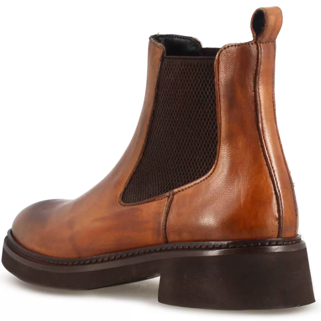 Shop Leonardo Shoes Stivaletto Chelsea Da Donna In Vera Pelle Colore Con Elastico Marrone