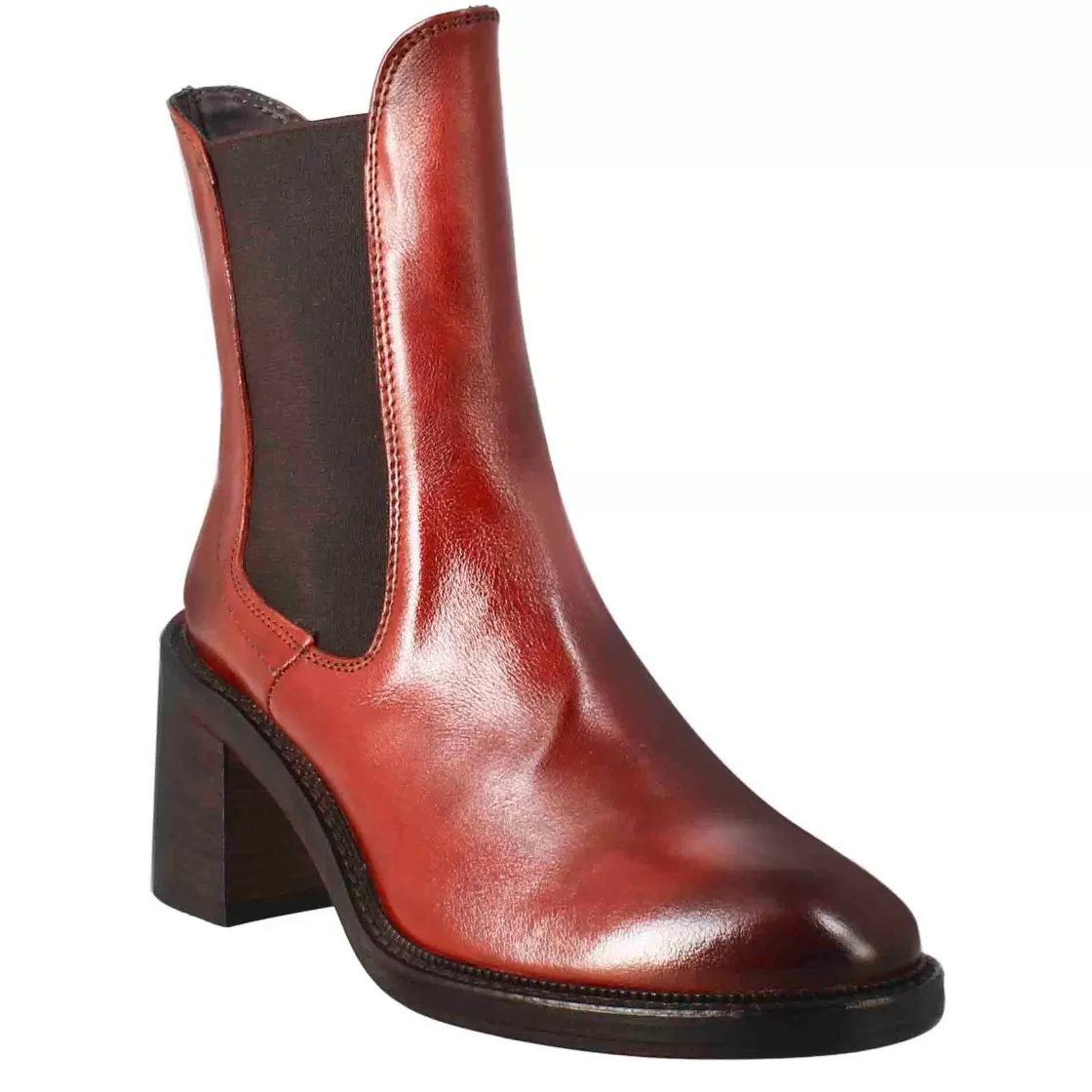 Best Leonardo Shoes Stivaletto Chelsea Da Donna Con Tacco In Pelle Lavata Colore Rosso