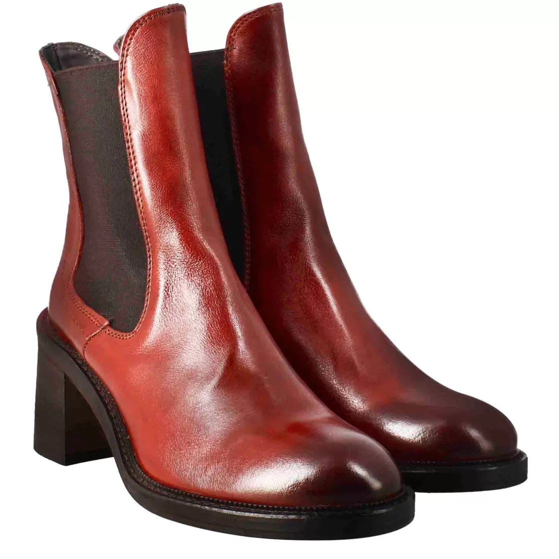 Best Leonardo Shoes Stivaletto Chelsea Da Donna Con Tacco In Pelle Lavata Colore Rosso