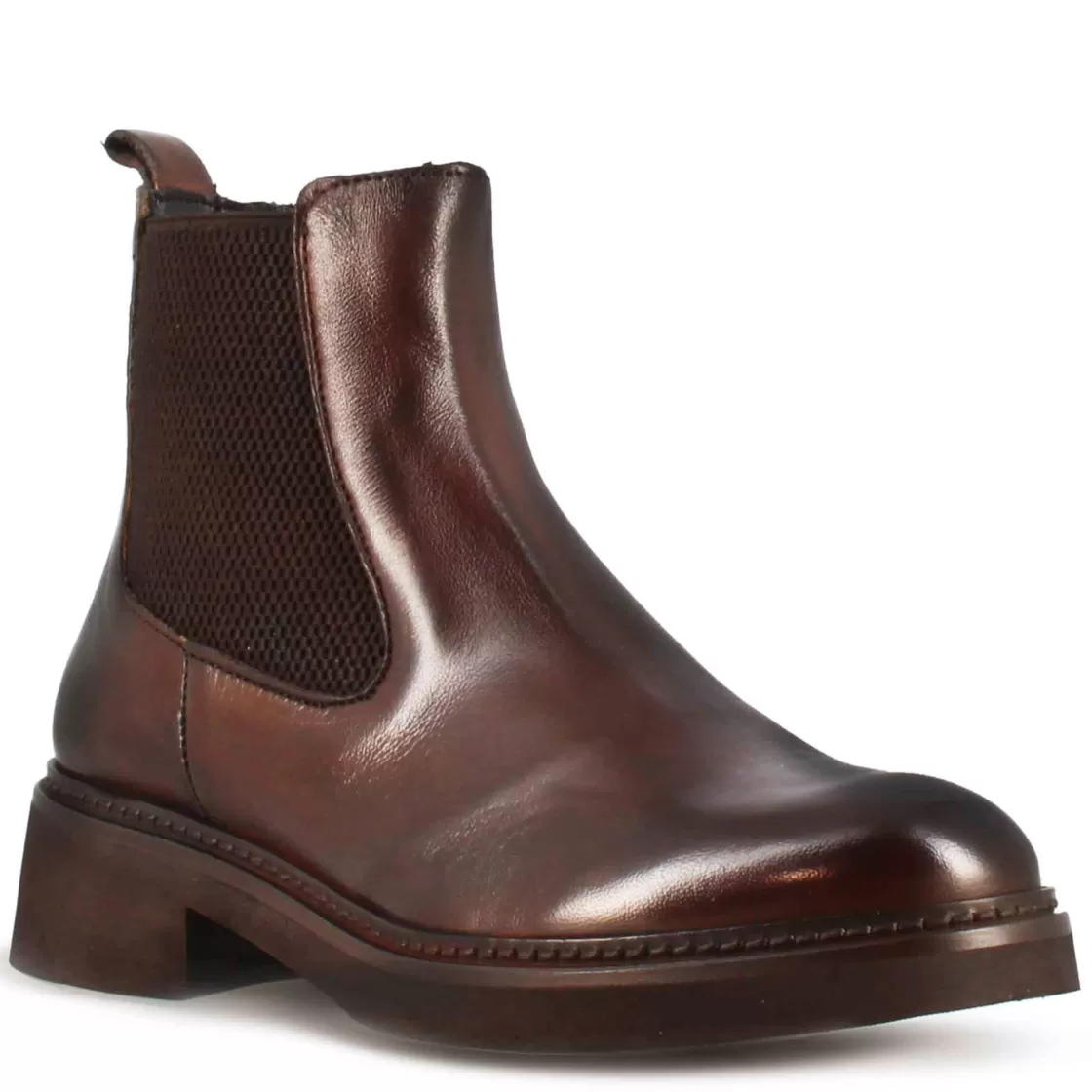 Sale Leonardo Shoes Stivaletto Chelsea Da Donna In Vera Pelle Colore Con Elastico Marrone Scuro