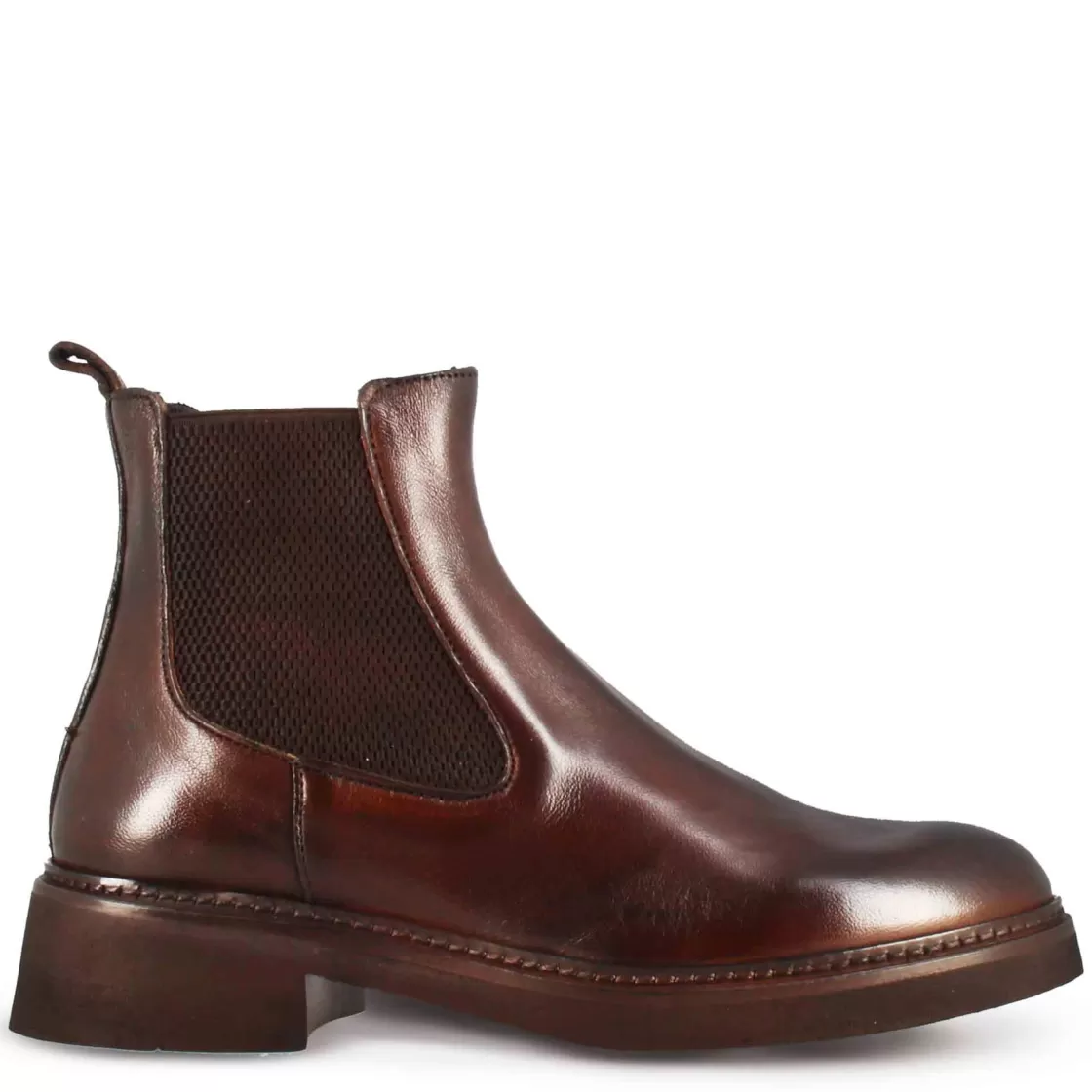 Sale Leonardo Shoes Stivaletto Chelsea Da Donna In Vera Pelle Colore Con Elastico Marrone Scuro