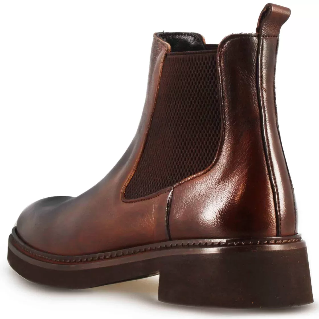Sale Leonardo Shoes Stivaletto Chelsea Da Donna In Vera Pelle Colore Con Elastico Marrone Scuro
