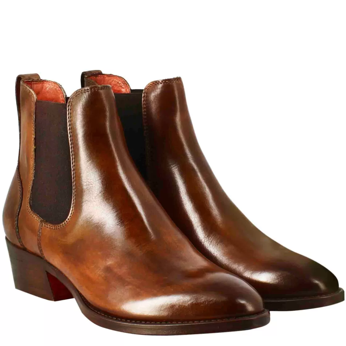 Cheap Leonardo Shoes Stivaletto Chelsea Da Donna Liscio Con Tacco Medio In Pelle Colore Marrone