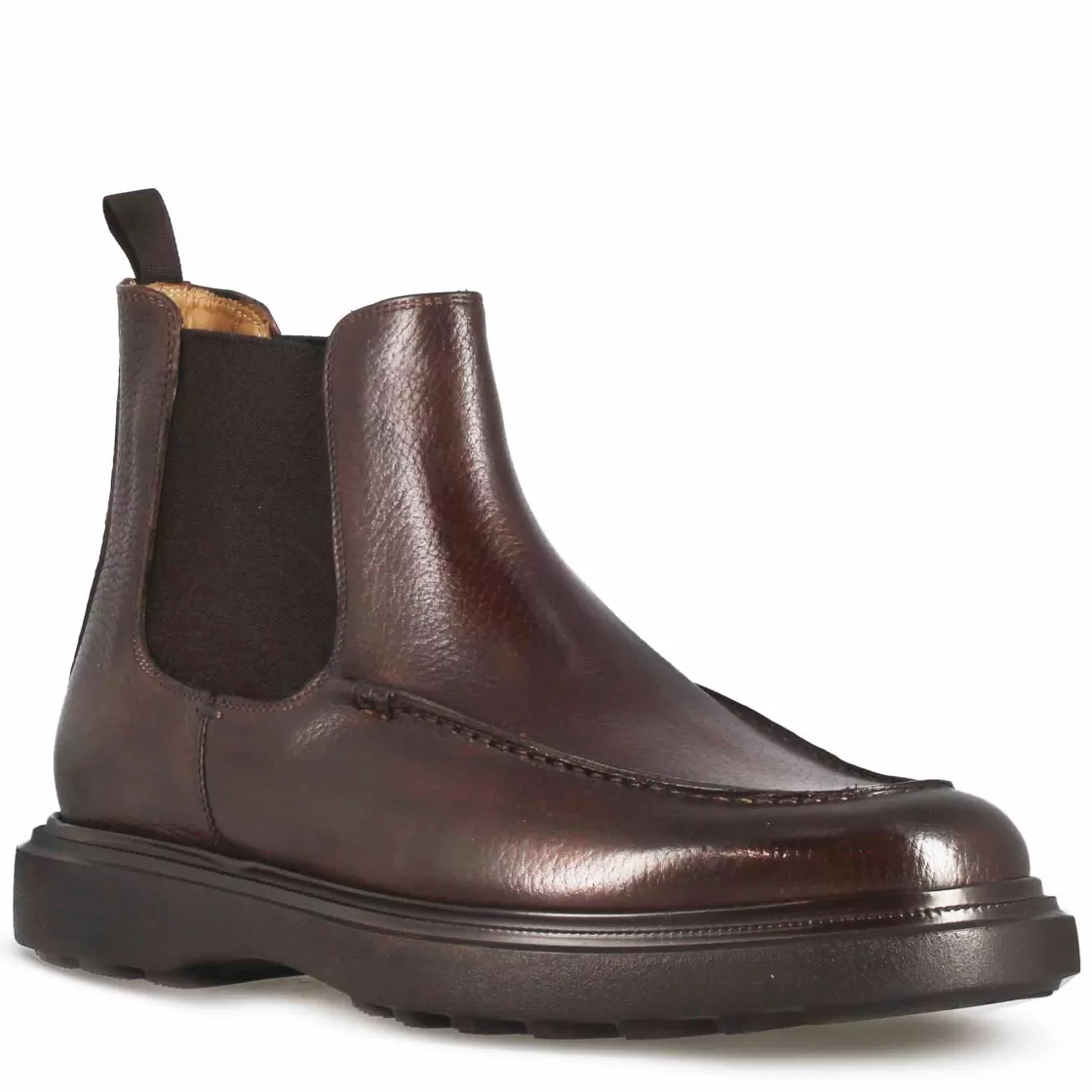 Best Sale Leonardo Shoes Stivaletto Chelsea Da Uomo In Pelle Martellata E Suola In Gomma Vibram Marrone Scuro