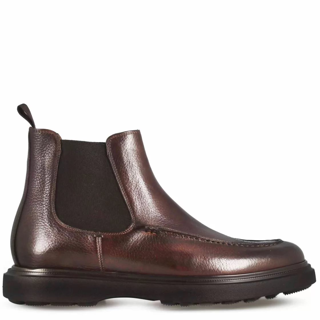 Best Sale Leonardo Shoes Stivaletto Chelsea Da Uomo In Pelle Martellata E Suola In Gomma Vibram Marrone Scuro