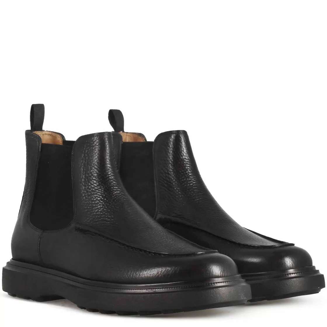 Online Leonardo Shoes Stivaletto Chelsea Da Uomo In Pelle Martellata Nera E Suola In Gomma Vibram Nero