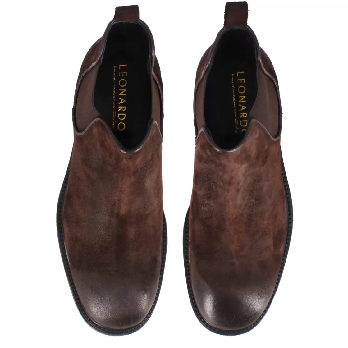 Discount Leonardo Shoes Stivaletto Chelsea Da Uomo In Vera Pelle Scamosciata Colore Con Elastico Marrone Scuro