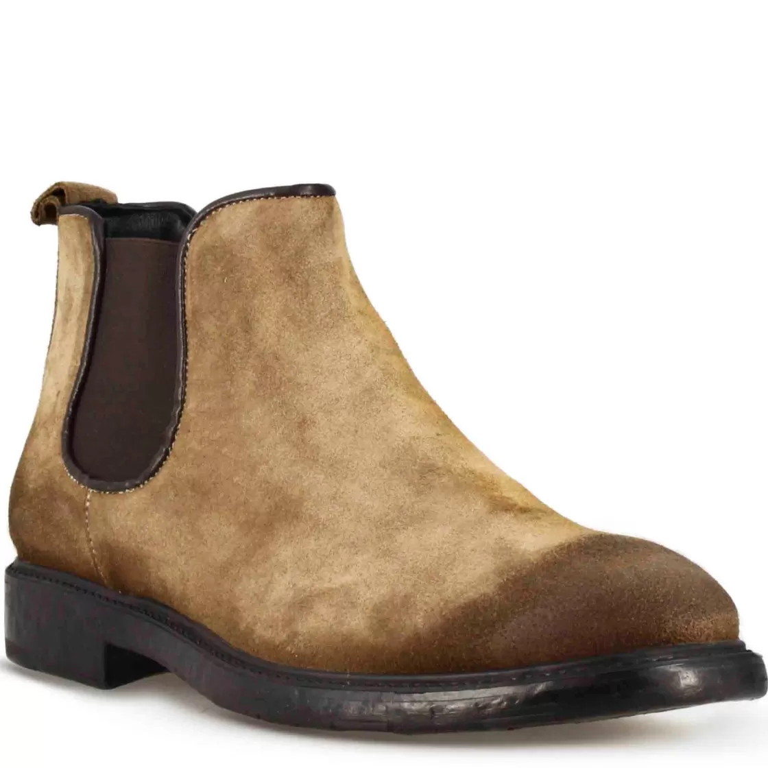 Fashion Leonardo Shoes Stivaletto Chelsea Da Uomo In Vera Pelle Scamosciata Effetto Vintage Marrone Chiaro