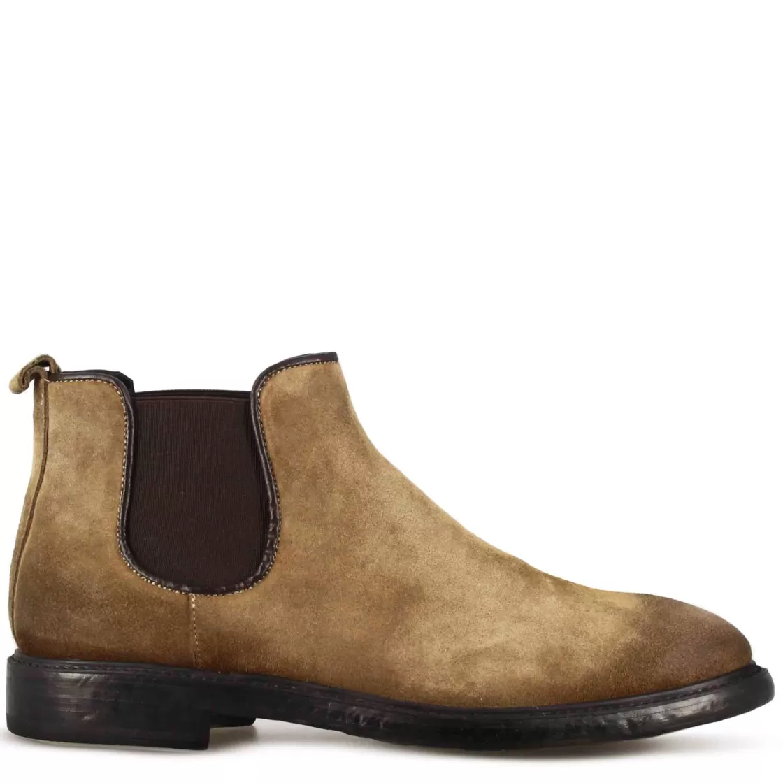 Fashion Leonardo Shoes Stivaletto Chelsea Da Uomo In Vera Pelle Scamosciata Effetto Vintage Marrone Chiaro