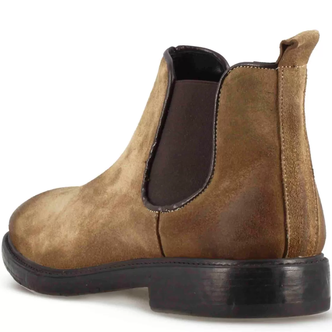 Fashion Leonardo Shoes Stivaletto Chelsea Da Uomo In Vera Pelle Scamosciata Effetto Vintage Marrone Chiaro
