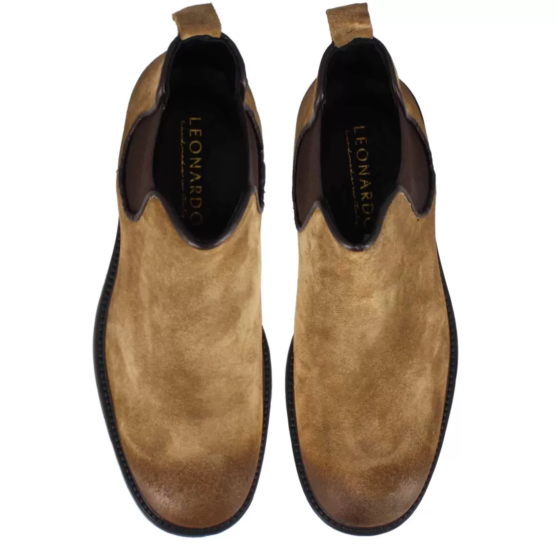 Fashion Leonardo Shoes Stivaletto Chelsea Da Uomo In Vera Pelle Scamosciata Effetto Vintage Marrone Chiaro