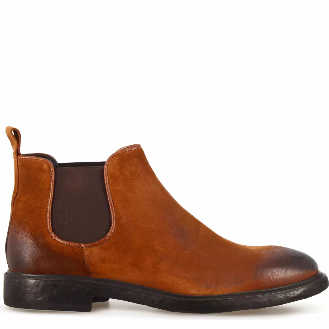 Best Sale Leonardo Shoes Stivaletto Chelsea Da Uomo In Vera Pelle Scamosciata Effetto Vintage Marrone