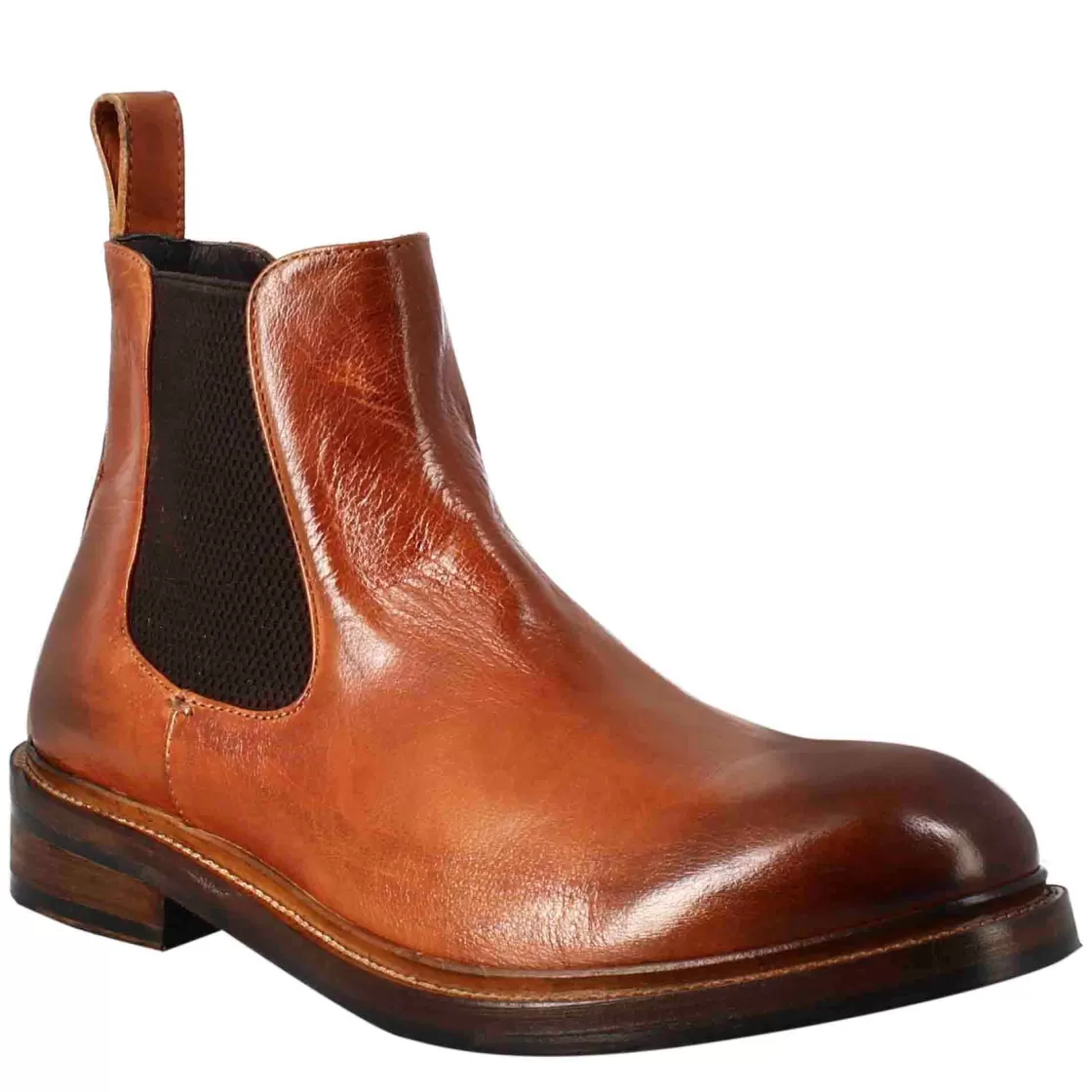 Cheap Leonardo Shoes Stivaletto Chelsea Diver Da Uomo In Pelle Lavata Colore Cuoio Marrone