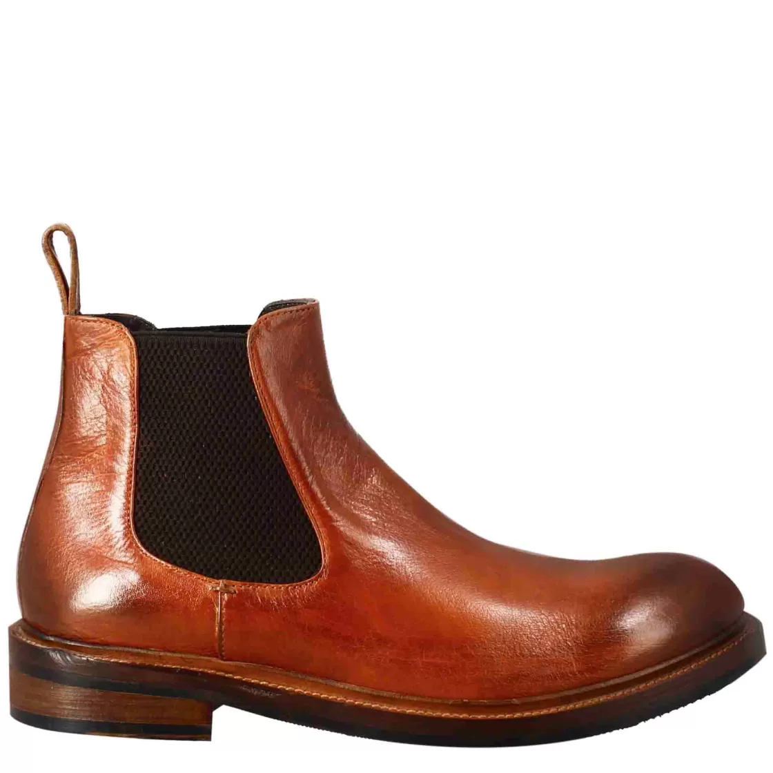 Cheap Leonardo Shoes Stivaletto Chelsea Diver Da Uomo In Pelle Lavata Colore Cuoio Marrone