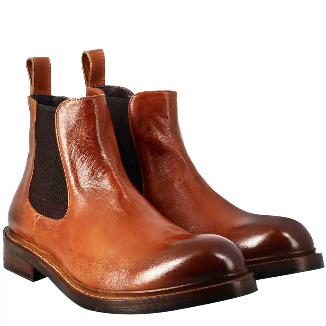 Cheap Leonardo Shoes Stivaletto Chelsea Diver Da Uomo In Pelle Lavata Colore Cuoio Marrone