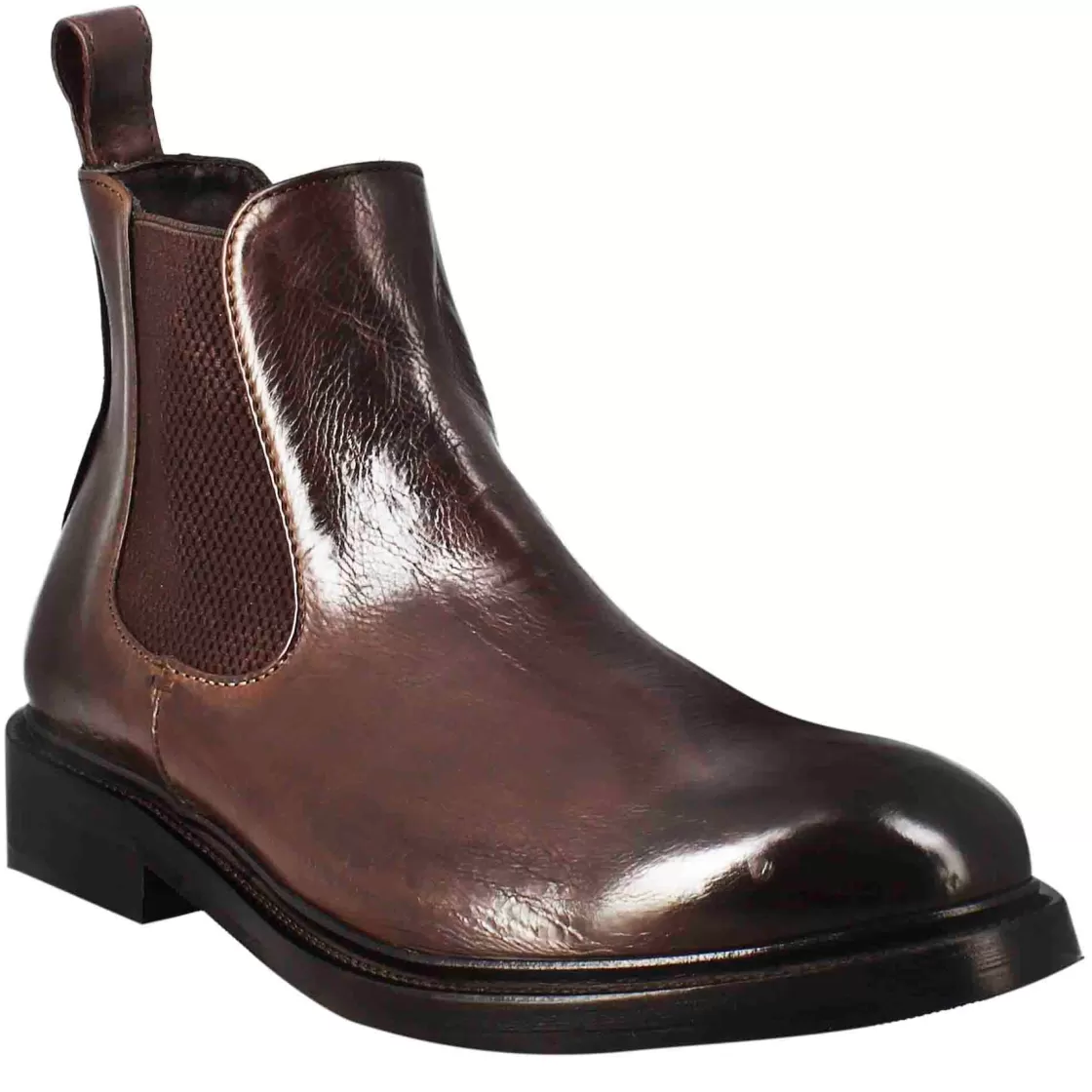 Cheap Leonardo Shoes Stivaletto Chelsea Diver Da Uomo In Pelle Lavata Testa Di Moro Marrone