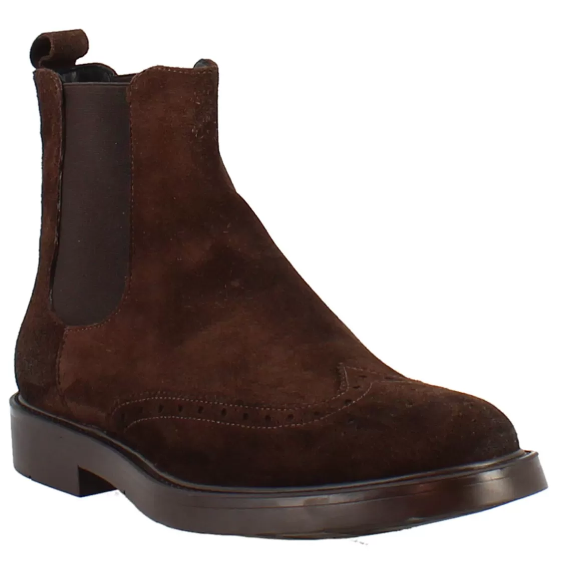 Shop Leonardo Shoes Stivaletto Chelsea In Pelle Scamosciata Colore Con Fondo Gomma Marrone