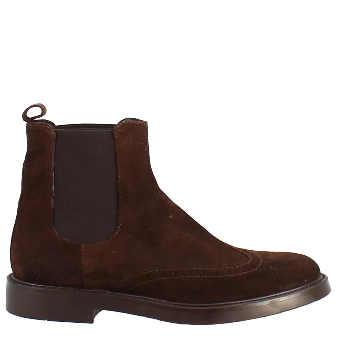 Shop Leonardo Shoes Stivaletto Chelsea In Pelle Scamosciata Colore Con Fondo Gomma Marrone