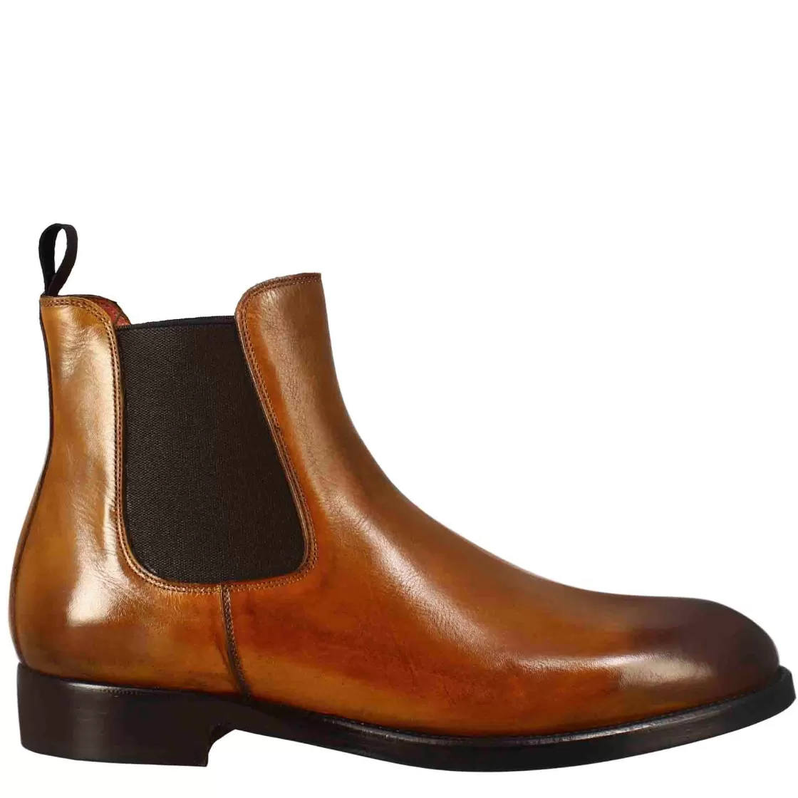 Best Sale Leonardo Shoes Stivaletto Chelsea Liscio Da Uomo In Pelle Colore Chiaro Con Elastico Marrone