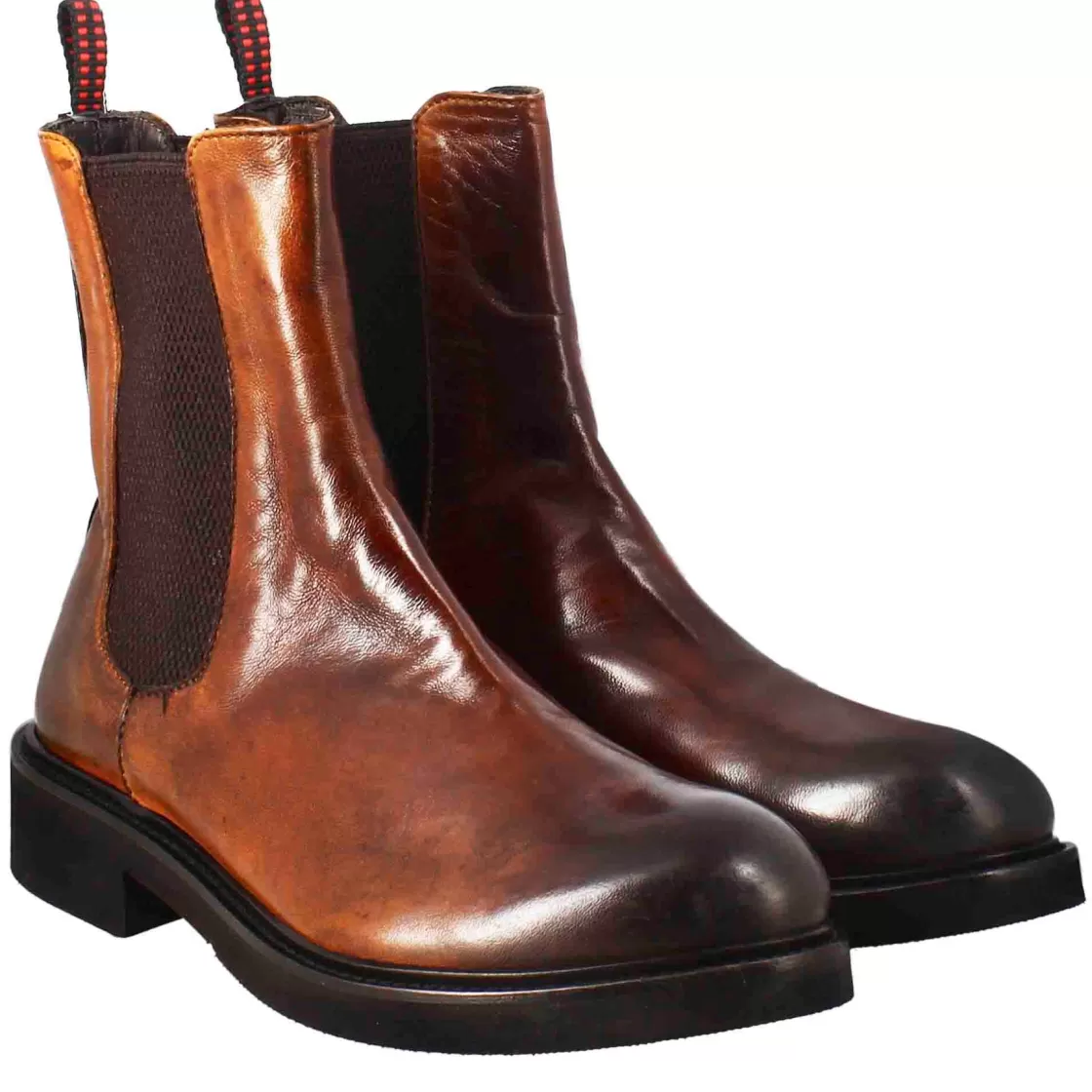 Cheap Leonardo Shoes Stivaletto Chelsea Paupa Da Donna In Pelle Lavata Cuoio Scuro Marrone