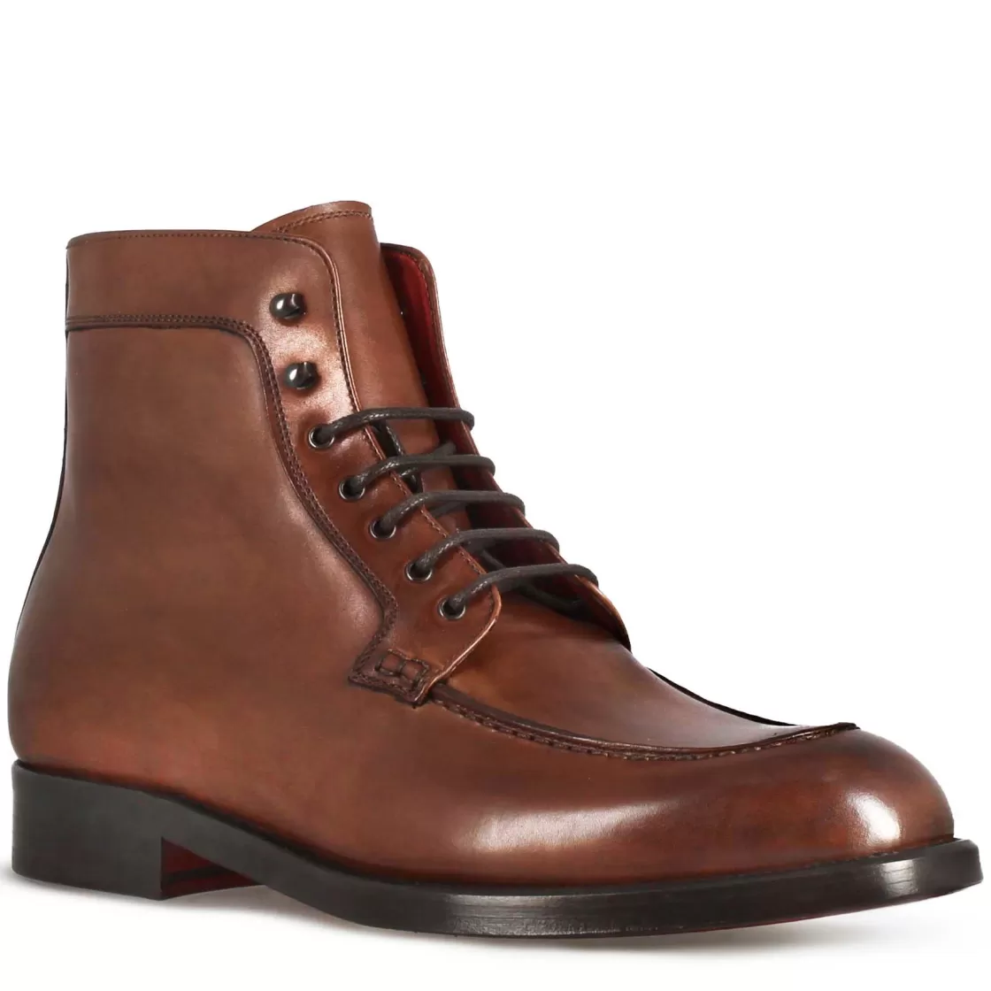 Store Leonardo Shoes Stivaletto Con Allacciatura Alla Caviglia Da Uomo In Pelle Liscia Colore Marrone