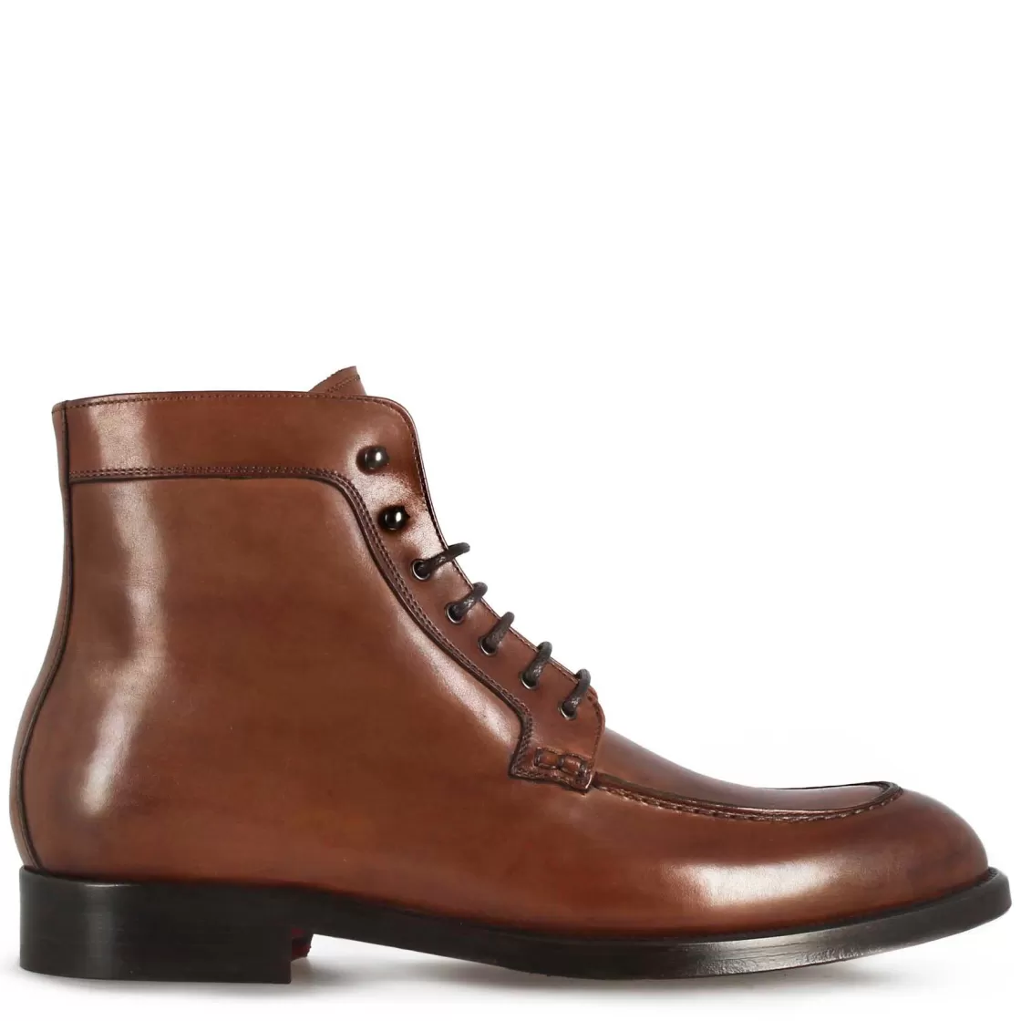Store Leonardo Shoes Stivaletto Con Allacciatura Alla Caviglia Da Uomo In Pelle Liscia Colore Marrone