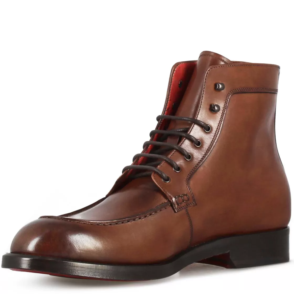 Store Leonardo Shoes Stivaletto Con Allacciatura Alla Caviglia Da Uomo In Pelle Liscia Colore Marrone