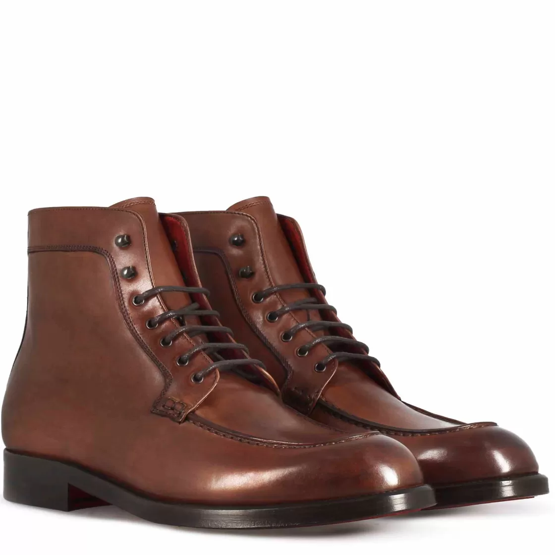 Store Leonardo Shoes Stivaletto Con Allacciatura Alla Caviglia Da Uomo In Pelle Liscia Colore Marrone