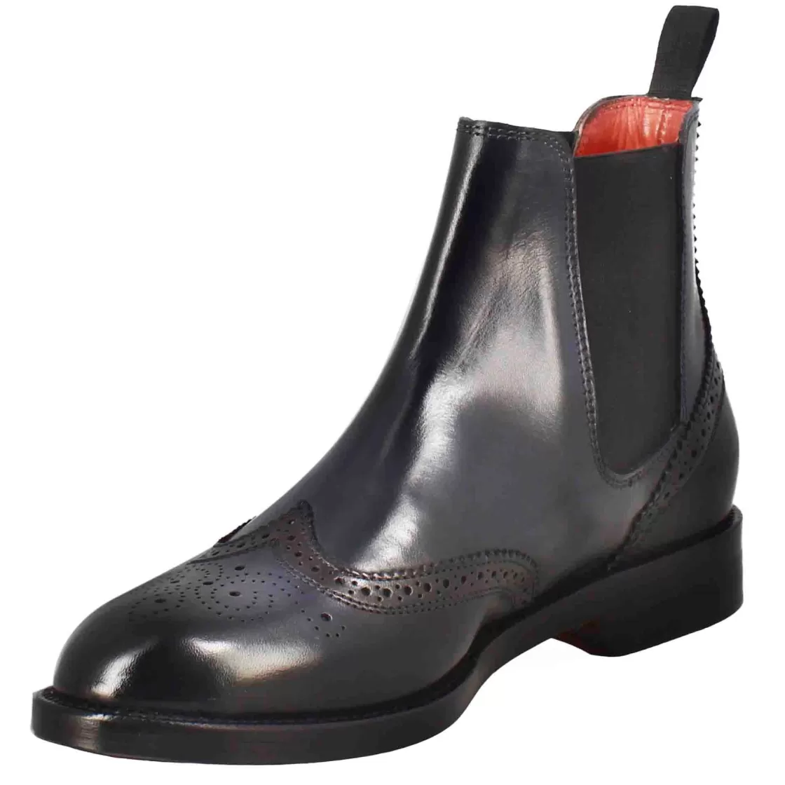 Outlet Leonardo Shoes Stivaletto Da Donna Chelsea Con Dettagli Brogue In Pelle Blu