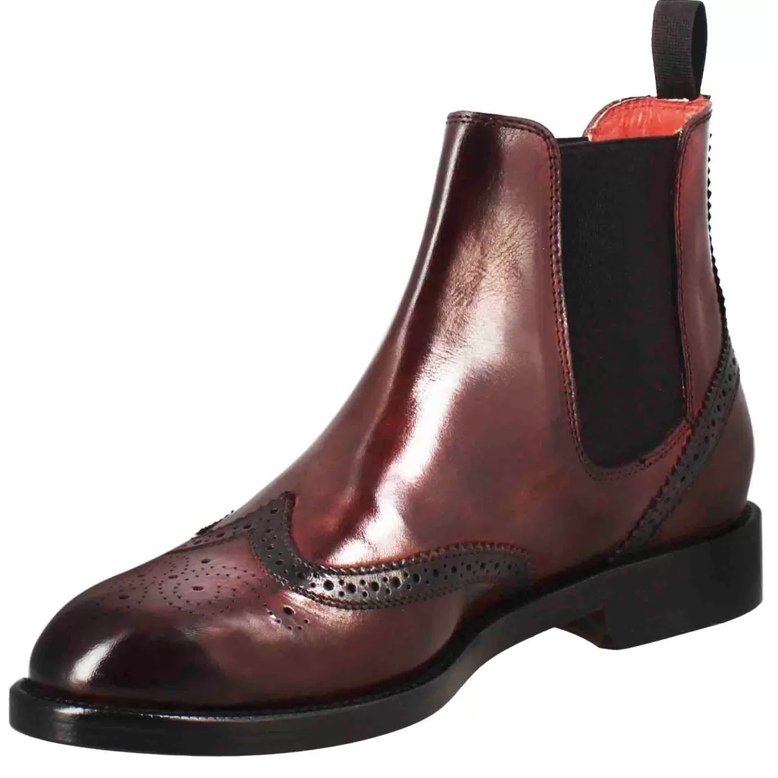 Flash Sale Leonardo Shoes Stivaletto Da Donna Chelsea Con Dettagli Brogue In Pelle Bordeaux Rosso