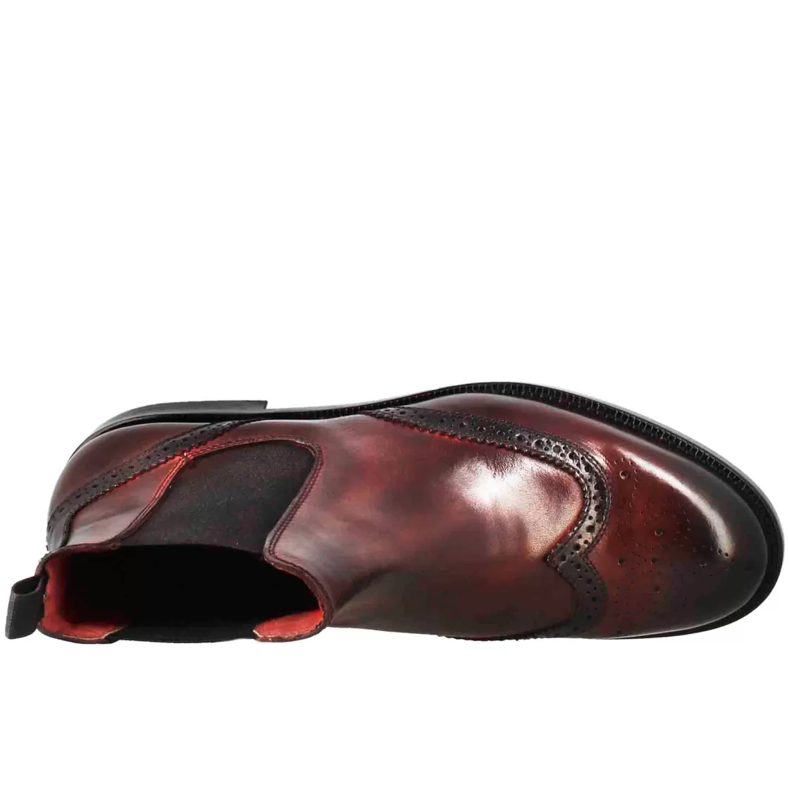 Flash Sale Leonardo Shoes Stivaletto Da Donna Chelsea Con Dettagli Brogue In Pelle Bordeaux Rosso