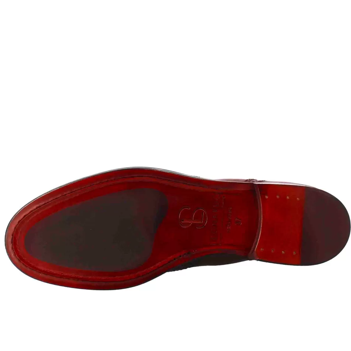 Flash Sale Leonardo Shoes Stivaletto Da Donna Chelsea Con Dettagli Brogue In Pelle Bordeaux Rosso