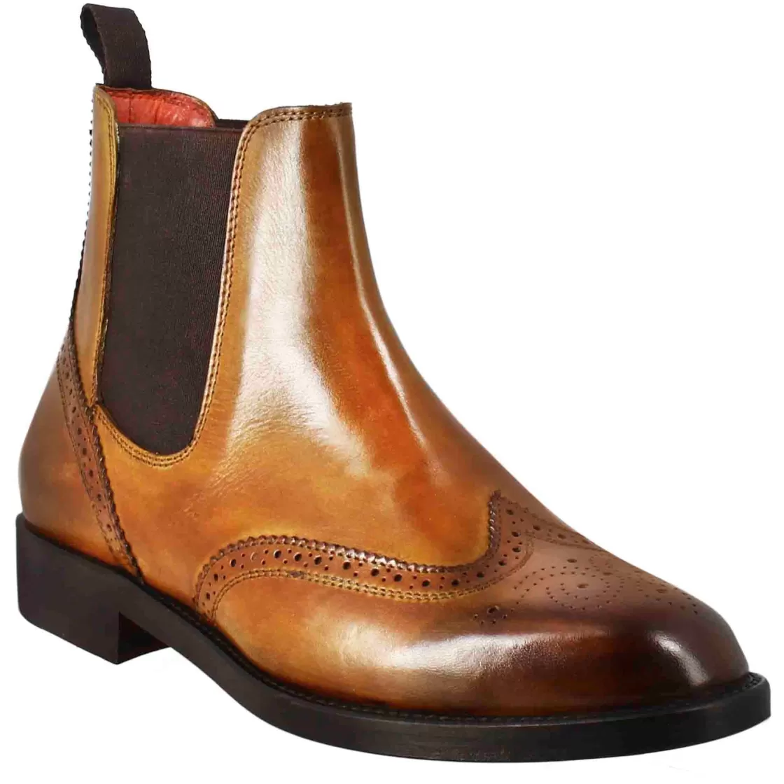 Shop Leonardo Shoes Stivaletto Da Donna Chelsea Con Dettagli Brogue In Pelle Chiaro Marrone