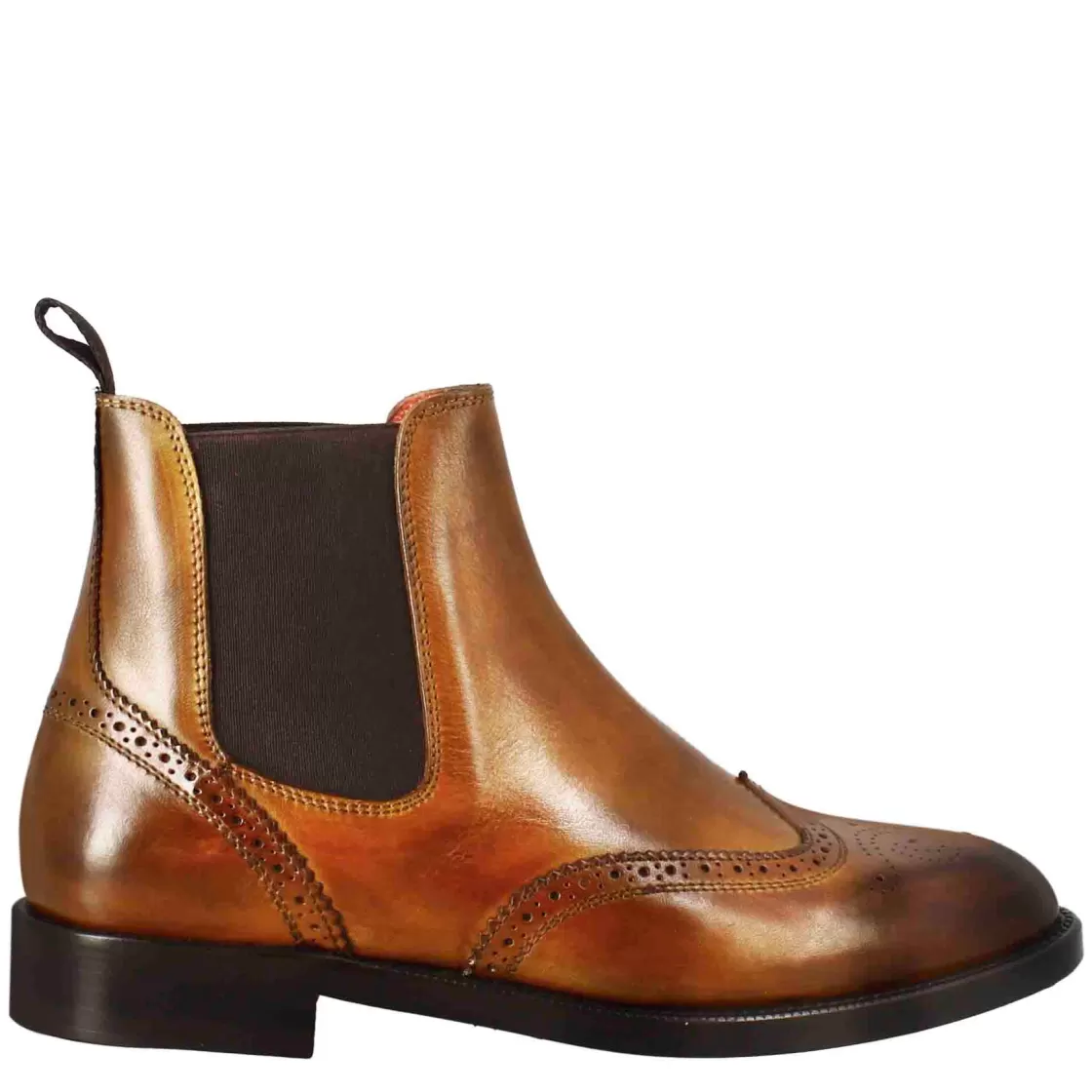 Shop Leonardo Shoes Stivaletto Da Donna Chelsea Con Dettagli Brogue In Pelle Chiaro Marrone