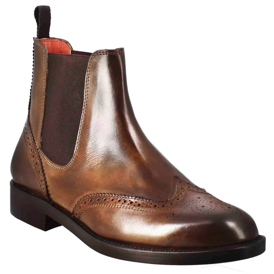 Clearance Leonardo Shoes Stivaletto Da Donna Chelsea Con Dettagli Brogue In Pelle Scuro Marrone