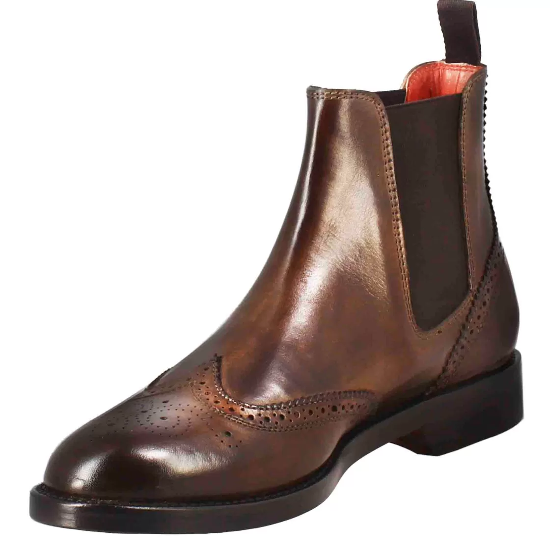 Clearance Leonardo Shoes Stivaletto Da Donna Chelsea Con Dettagli Brogue In Pelle Scuro Marrone