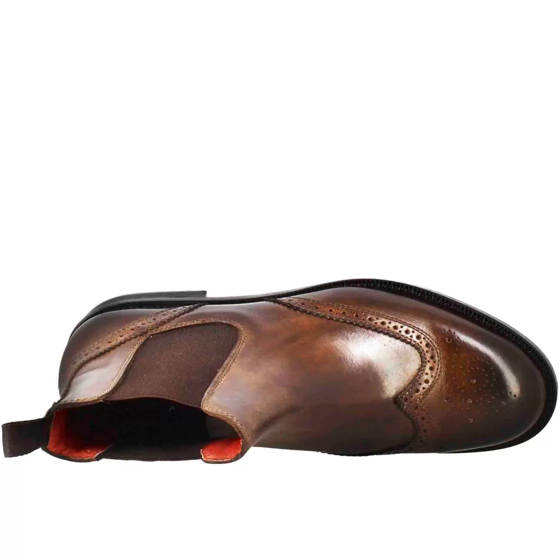 Clearance Leonardo Shoes Stivaletto Da Donna Chelsea Con Dettagli Brogue In Pelle Scuro Marrone