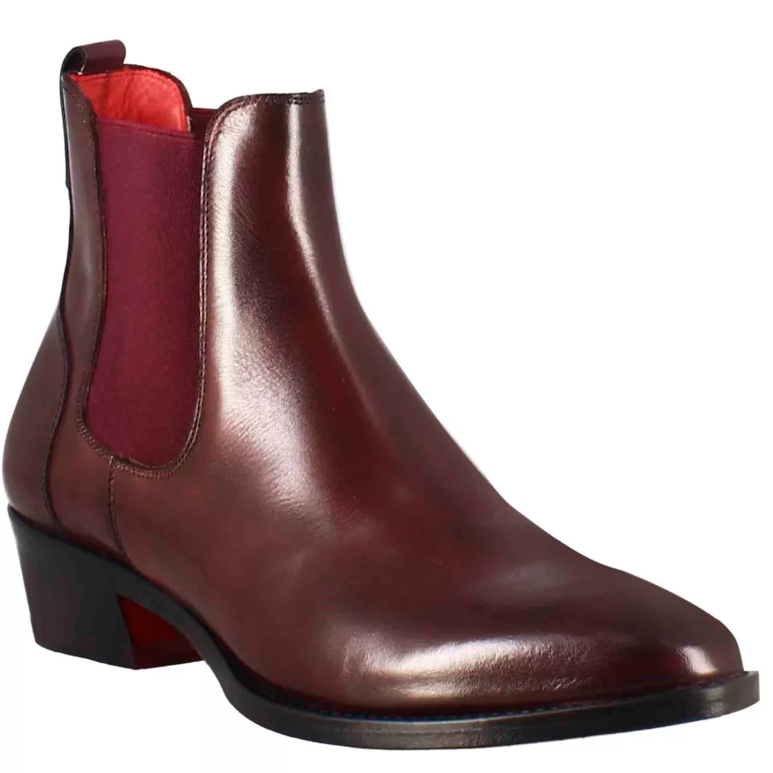 New Leonardo Shoes Stivaletto Da Donna Chelsea Liscio Con Tacco Medio In Pelle Colore Bordeaux