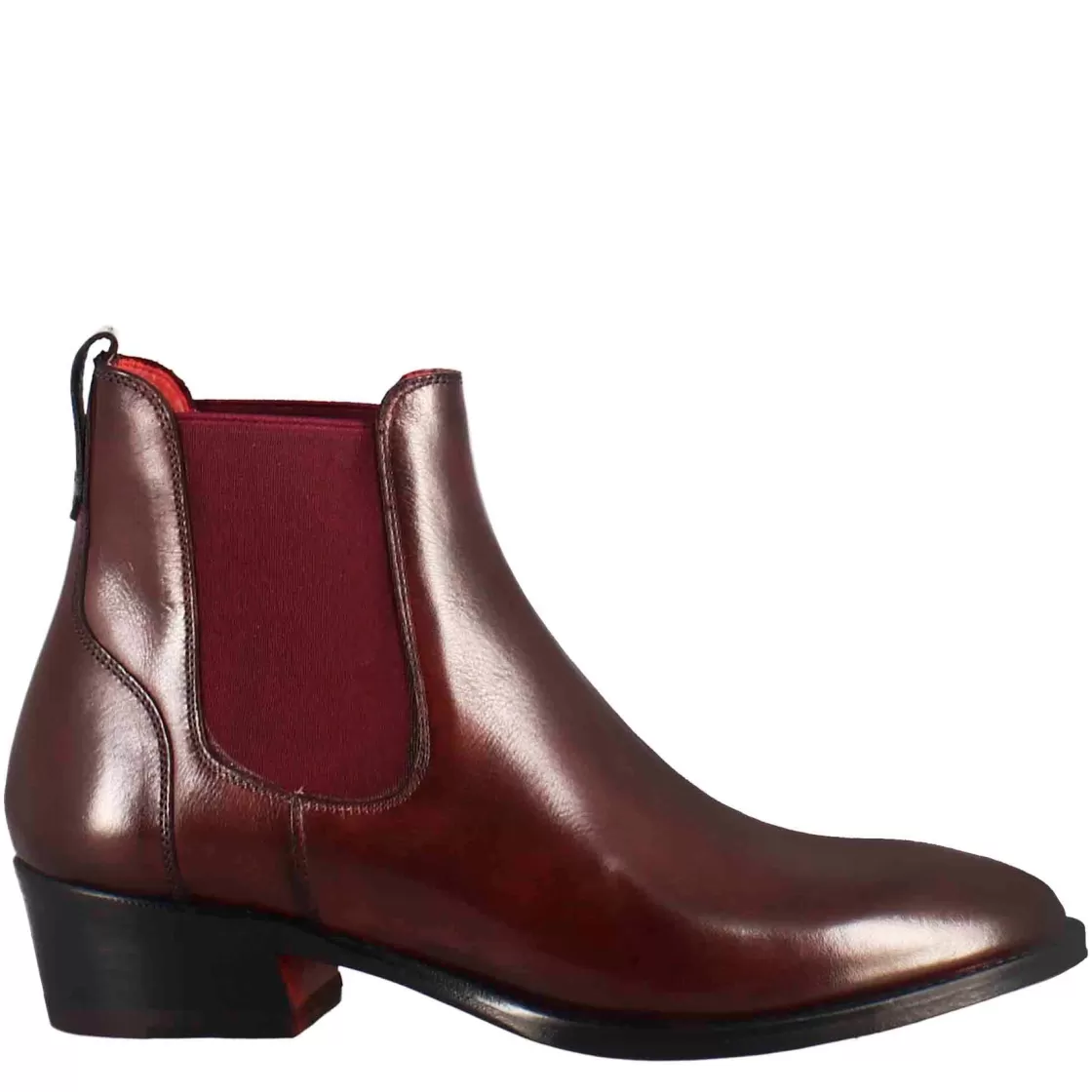 New Leonardo Shoes Stivaletto Da Donna Chelsea Liscio Con Tacco Medio In Pelle Colore Bordeaux