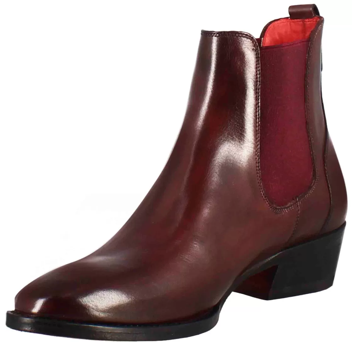 New Leonardo Shoes Stivaletto Da Donna Chelsea Liscio Con Tacco Medio In Pelle Colore Bordeaux