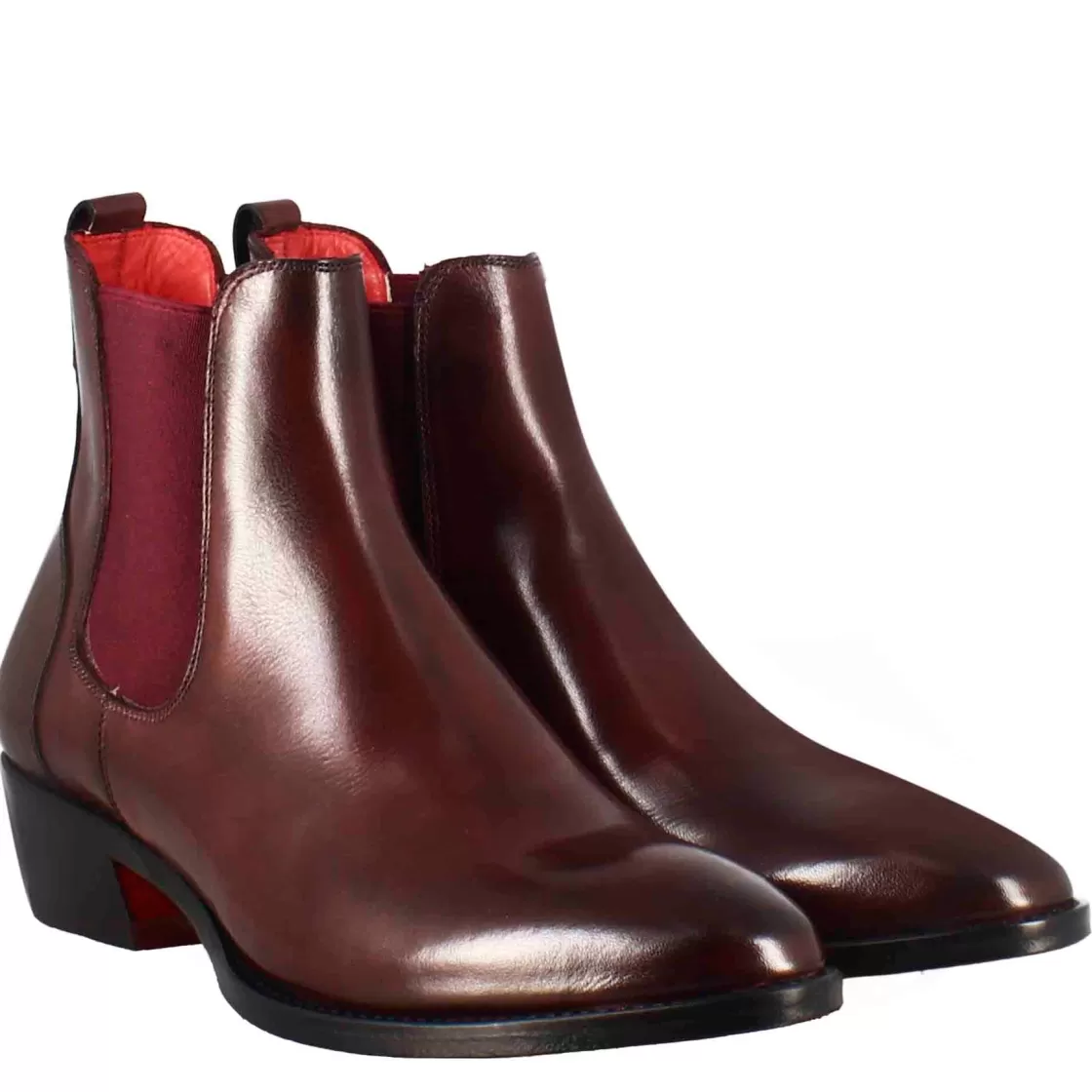 New Leonardo Shoes Stivaletto Da Donna Chelsea Liscio Con Tacco Medio In Pelle Colore Bordeaux