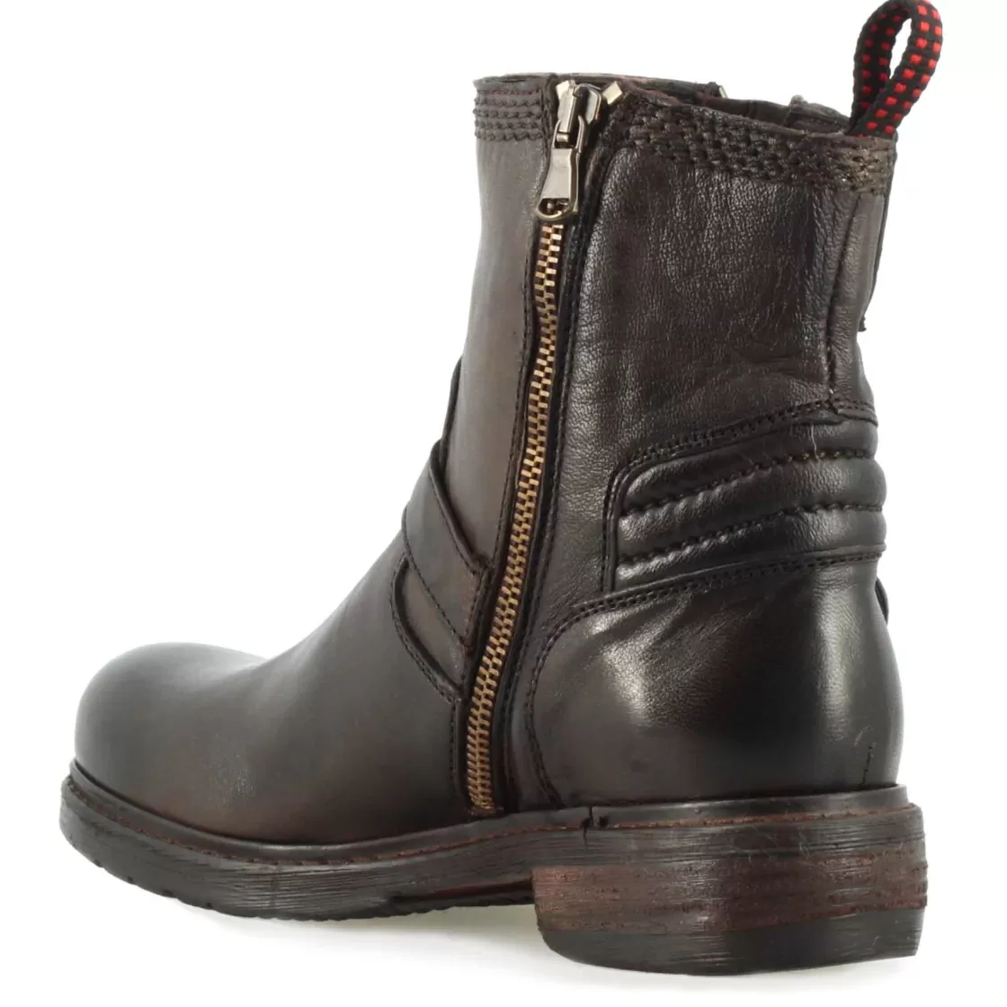 Fashion Leonardo Shoes Stivaletto Da Donna Con Doppia Fibbia In Vera Pelle Colore Marrone Scuro